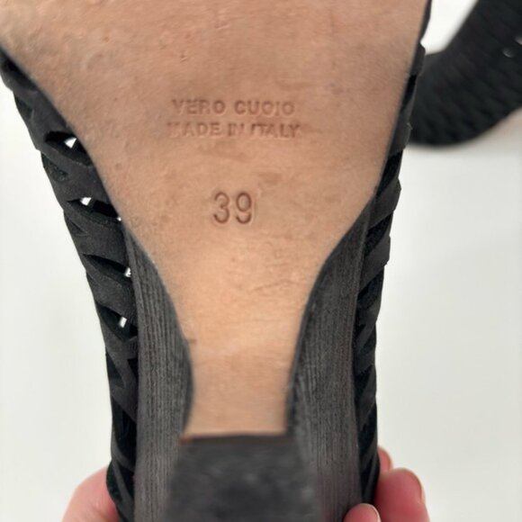 Elena Iachi Black Leather Woven Ankle Boots Size 39 US 9 - Picture 10 of 13